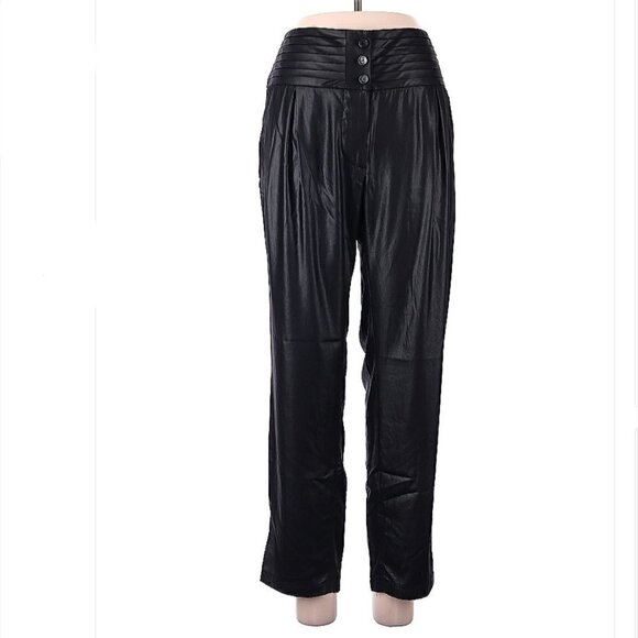 Javier SIMORRA Black Leather looking Casual Pants Size 8 - Picture 1 of 3